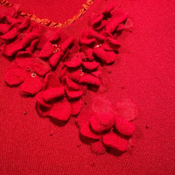 Adrianna Papell Top Vintage Y2K Coquette Girly Embellished Satin Trim Red Small - Picture 4 of 6